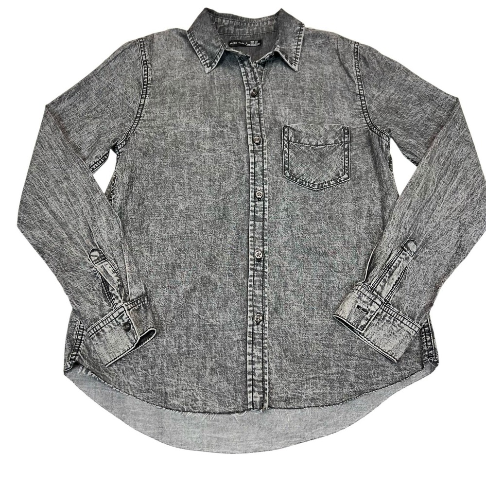 Black Tape‎ Womens XS Acid Wash Chambray Shirt Gray Denim Look Button Down